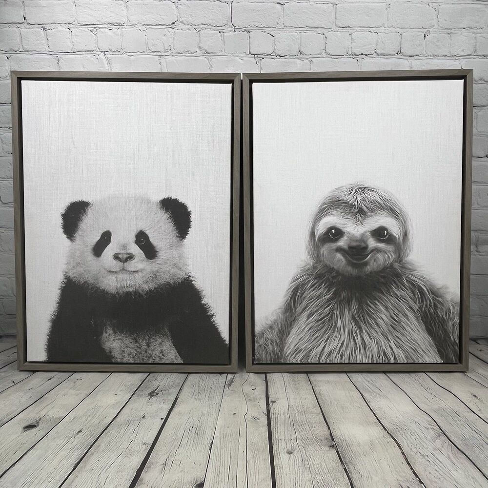 Kate & Laurel Sloth and Panda Framed Canvas Simon Te Tai Set of 2 18x24